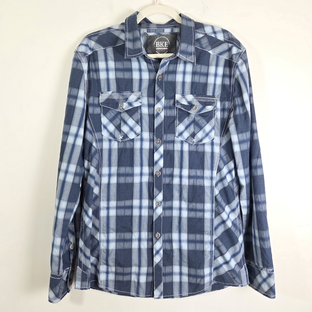 BKE Blue Plaid Long Sleeve Shirt‎